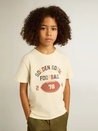Camiseta para niño en blanco desgastado con letras multicolor Camiseta para niño en blanco desgastado con letras multicolor