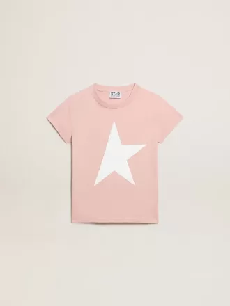 Camiseta rosa para niña con logotipo blanco y estrella maxi