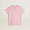 Camiseta rosa para niña con logotipo plateado brillante y estrella maxi Camiseta rosa para niña con logotipo plateado brillante y estrella maxi