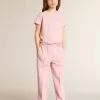 Camiseta rosa para niña con logotipo plateado brillante y estrella maxi Camiseta rosa para niña con logotipo plateado brillante y estrella maxi