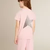 Camiseta rosa para niña con logotipo plateado brillante y estrella maxi Camiseta rosa para niña con logotipo plateado brillante y estrella maxi