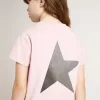 Camiseta rosa para niña con logotipo plateado brillante y estrella maxi Camiseta rosa para niña con logotipo plateado brillante y estrella maxi