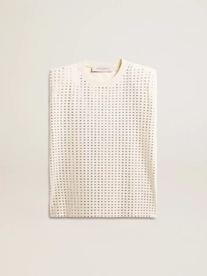 Camiseta sin mangas blanca envejecida adornada con cristales Camiseta sin mangas blanca envejecida adornada con cristales