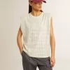 Camiseta sin mangas blanca envejecida adornada con cristales Camiseta sin mangas blanca envejecida adornada con cristales