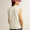 Camiseta sin mangas blanca envejecida adornada con cristales Camiseta sin mangas blanca envejecida adornada con cristales