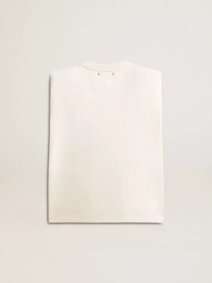 Camiseta sin mangas blanca envejecida adornada con cristales Camiseta sin mangas blanca envejecida adornada con cristales