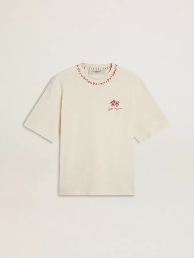 Camiseta sin mangas CNY desgastada en color blanco con bordado rojo Camiseta sin mangas CNY desgastada en color blanco con bordado rojo