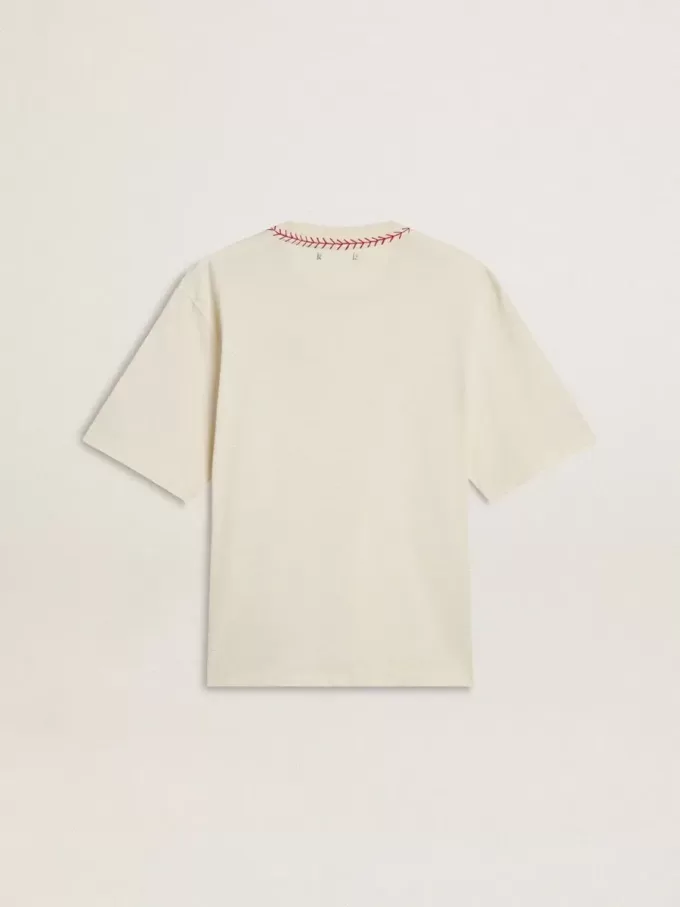 Camiseta sin mangas CNY desgastada en color blanco con bordado rojo Camiseta sin mangas CNY desgastada en color blanco con bordado rojo