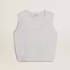 Camiseta sin mangas de punto azul celeste para mujer Camiseta sin mangas de punto azul celeste para mujer
