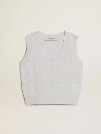 Camiseta sin mangas de punto azul celeste para mujer