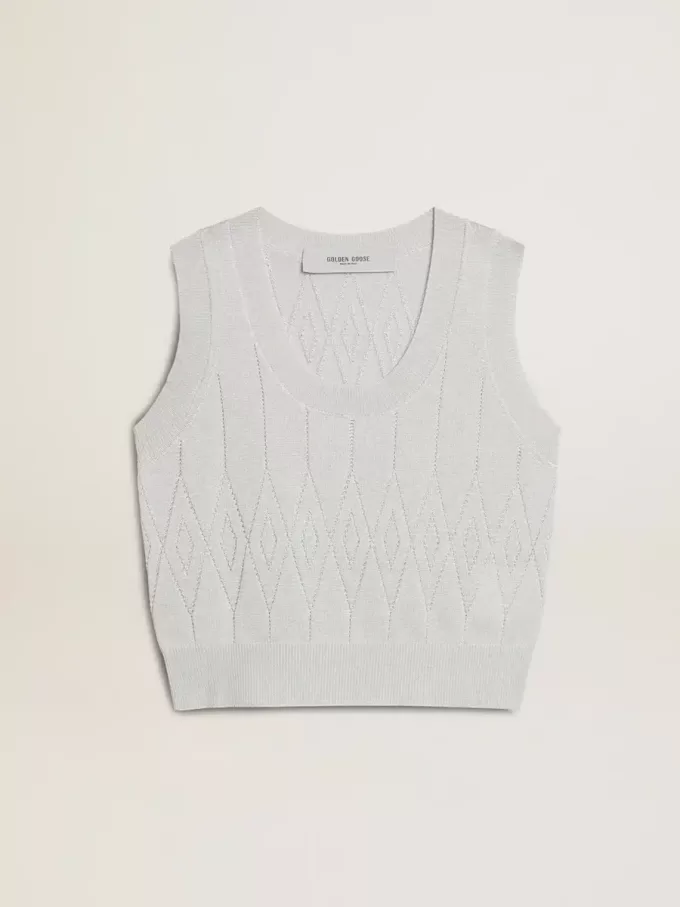 Camiseta sin mangas de punto azul celeste para mujer Camiseta sin mangas de punto azul celeste para mujer