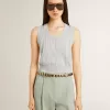 Camiseta sin mangas de punto azul celeste para mujer Camiseta sin mangas de punto azul celeste para mujer
