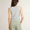 Camiseta sin mangas de punto azul celeste para mujer Camiseta sin mangas de punto azul celeste para mujer