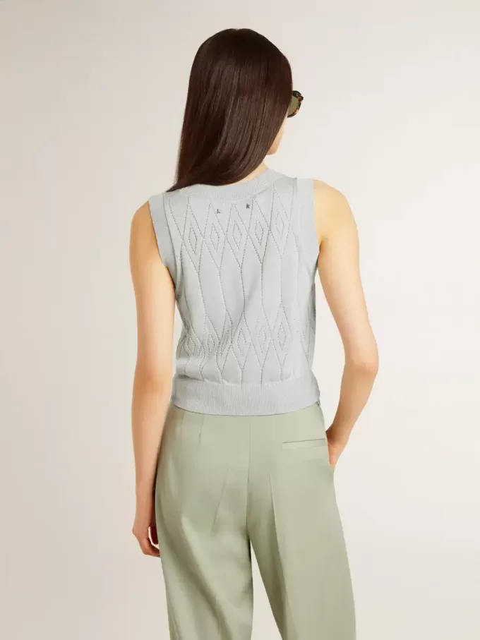 Camiseta sin mangas de punto azul celeste para mujer Camiseta sin mangas de punto azul celeste para mujer