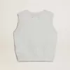 Camiseta sin mangas de punto azul celeste para mujer Camiseta sin mangas de punto azul celeste para mujer