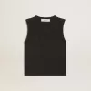 Camiseta sin mangas en negro desgastado con bordado degradado tono sobre tono.