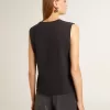 Camiseta sin mangas en negro desgastado con bordado degradado tono sobre tono.