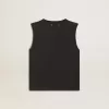 Camiseta sin mangas en negro desgastado con bordado degradado tono sobre tono.
