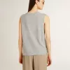 Camiseta sin mangas gris para mujer con estampado amarillo Camiseta sin mangas gris para mujer con estampado amarillo