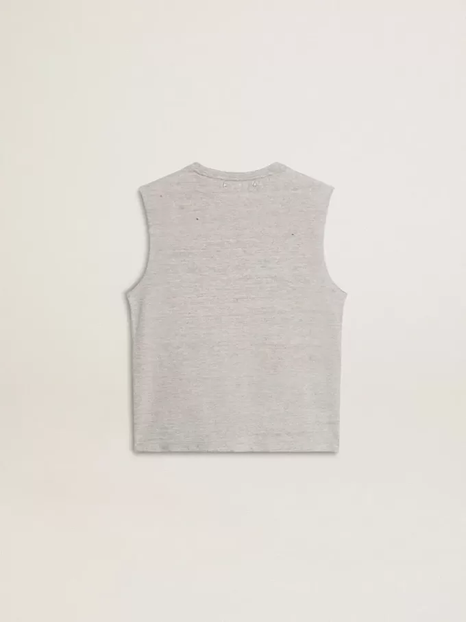 Camiseta sin mangas gris para mujer con estampado amarillo Camiseta sin mangas gris para mujer con estampado amarillo