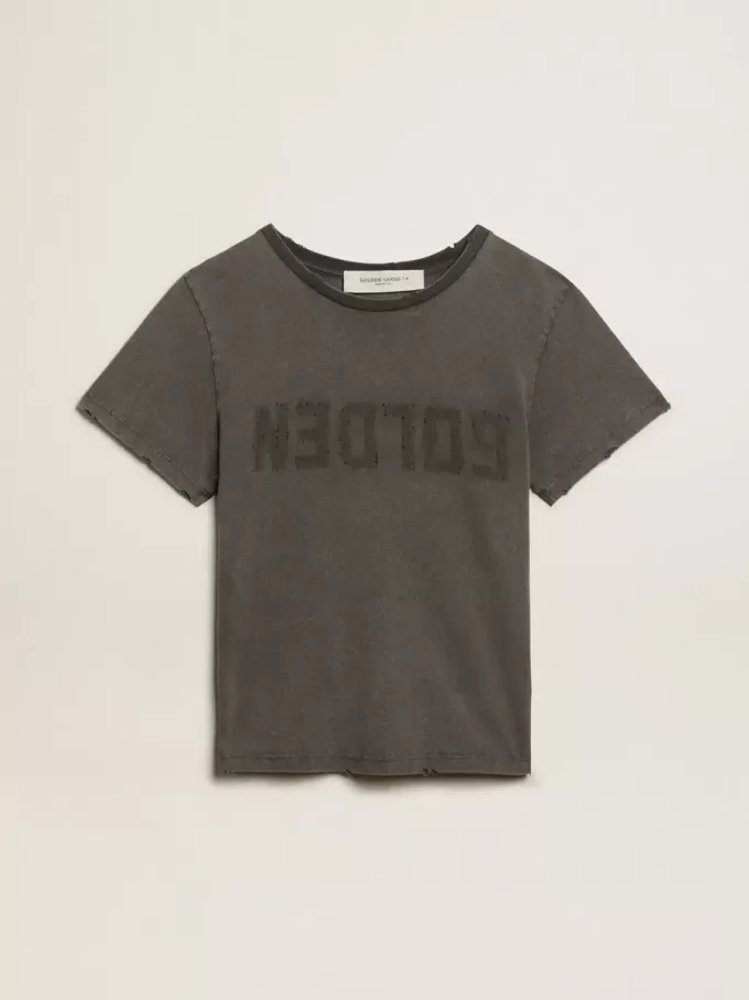 Camiseta slim fit desgastada en gris antracita Camiseta slim fit desgastada en gris antracita