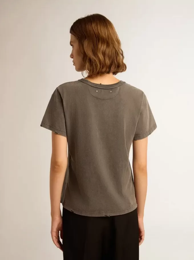 Camiseta slim fit desgastada en gris antracita Camiseta slim fit desgastada en gris antracita