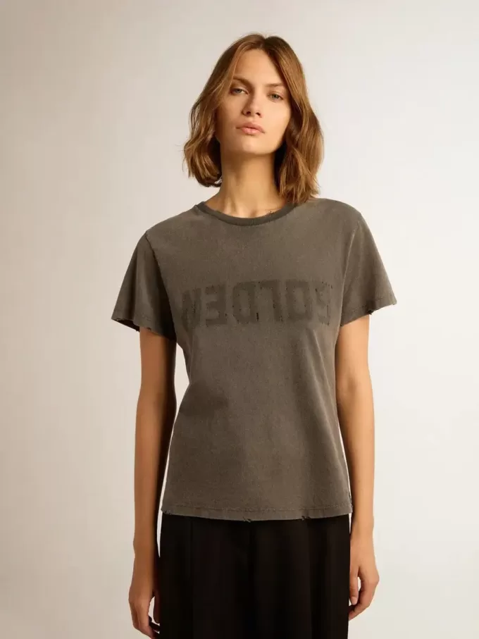 Camiseta slim fit desgastada en gris antracita Camiseta slim fit desgastada en gris antracita