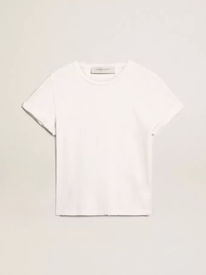 Camiseta slim fit para mujer en blanco con efecto desgastado Camiseta slim fit para mujer en blanco con efecto desgastado