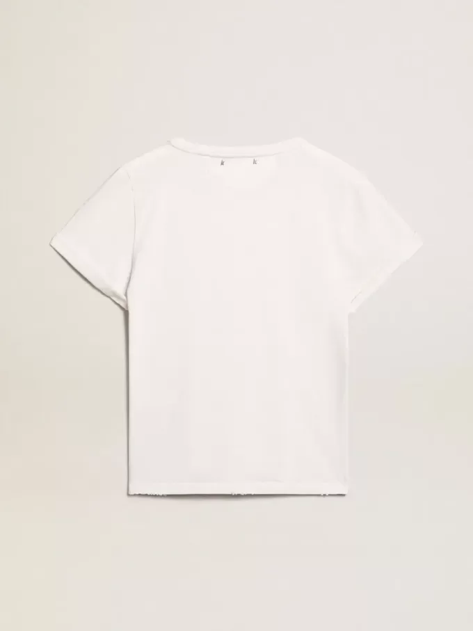 Camiseta slim fit para mujer en blanco con efecto desgastado Camiseta slim fit para mujer en blanco con efecto desgastado