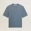 Camiseta unisex de algodón en azul celeste con estampado invertido en la espalda Camiseta unisex de algodón en azul celeste con estampado invertido en la espalda