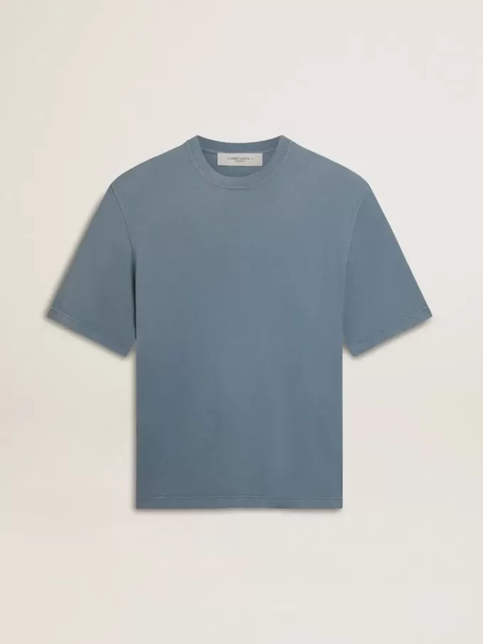 Camiseta unisex de algodón en azul celeste con estampado invertido en la espalda Camiseta unisex de algodón en azul celeste con estampado invertido en la espalda