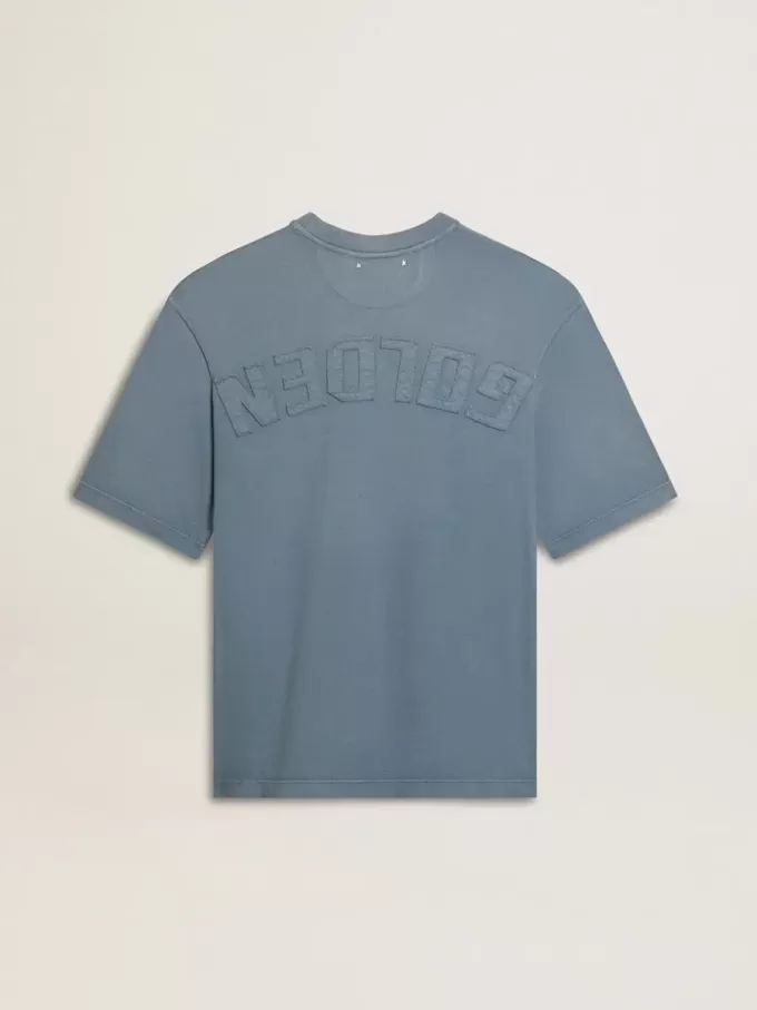 Camiseta unisex de algodón en azul celeste con estampado invertido en la espalda Camiseta unisex de algodón en azul celeste con estampado invertido en la espalda