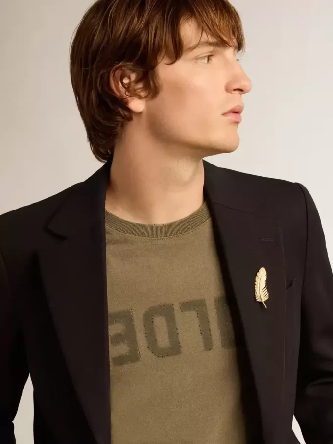 Camiseta de algodón para hombre en blanco envejecido con estampado en el corazón Camiseta de algodón para hombre en blanco envejecido con estampado en el corazón