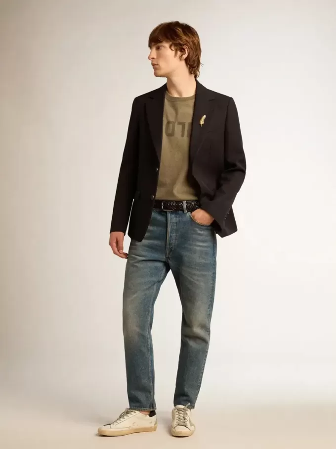 Camiseta de algodón para hombre en blanco envejecido con estampado en el corazón Camiseta de algodón para hombre en blanco envejecido con estampado en el corazón