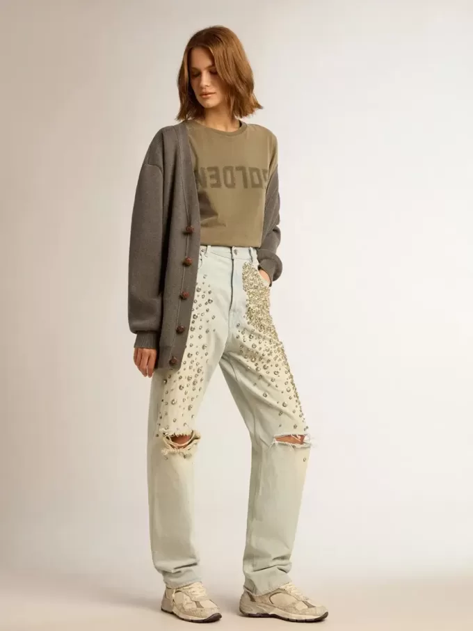Camiseta verde oliva para mujer con letras doradas Camiseta verde oliva para mujer con letras doradas