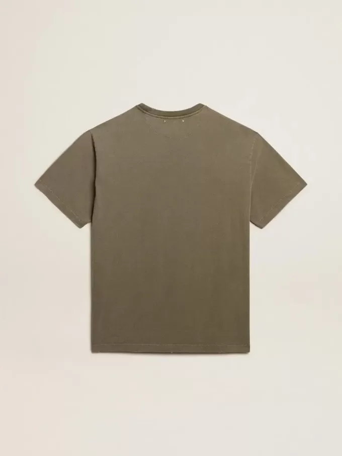 Camiseta de algodón para hombre en blanco envejecido con estampado en el corazón Camiseta de algodón para hombre en blanco envejecido con estampado en el corazón