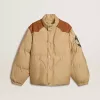 Cazadora bomber beige con detalles de cuero y parches Cazadora bomber beige con detalles de cuero y parches