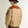Cazadora bomber beige con detalles de cuero y parches Cazadora bomber beige con detalles de cuero y parches