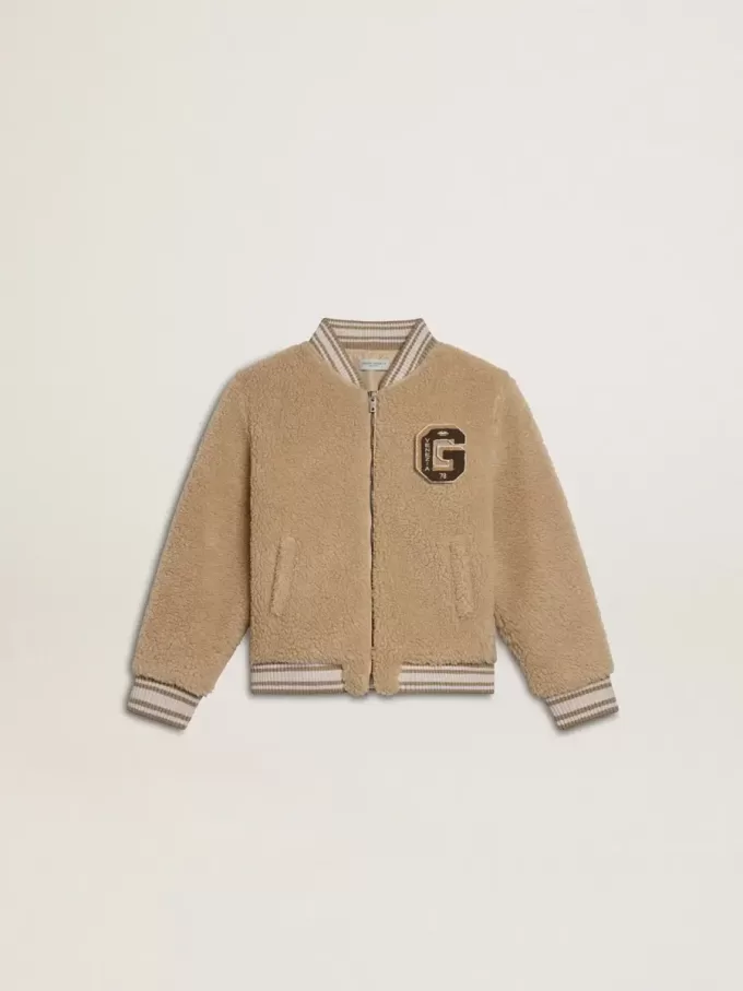 Cazadora bomber beige de felpa para niños Cazadora bomber beige de felpa para niños