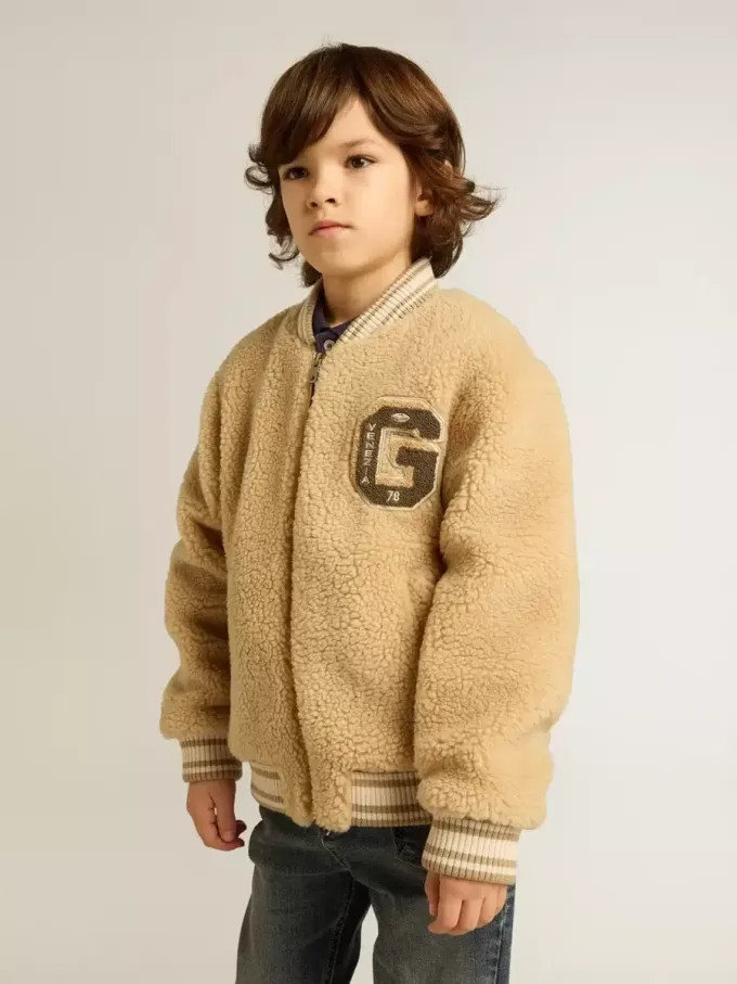 Cazadora bomber beige de felpa para niños Cazadora bomber beige de felpa para niños