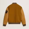 Cazadora bomber de lana amarillo ocre con mangas de cuero Cazadora bomber de lana amarillo ocre con mangas de cuero