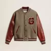 Cazadora bomber de lana gris jaspeada con mangas de cuero Cazadora bomber de lana gris jaspeada con mangas de cuero