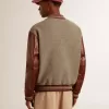 Cazadora bomber de lana gris jaspeada con mangas de cuero Cazadora bomber de lana gris jaspeada con mangas de cuero