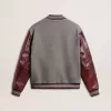 Cazadora bomber de lana gris jaspeada con mangas de cuero Cazadora bomber de lana gris jaspeada con mangas de cuero