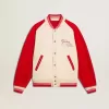 Cazadora bomber en blanco desgastado y rojo con bordados Cazadora bomber en blanco desgastado y rojo con bordados