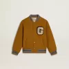 Cazadora bomber infantil de lana en color amarillo ocre con parche Cazadora bomber infantil de lana en color amarillo ocre con parche