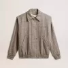 Cazadora bomber para mujer en lana marrón crudo con diseño en espiga Cazadora bomber para mujer en lana marrón crudo con diseño en espiga