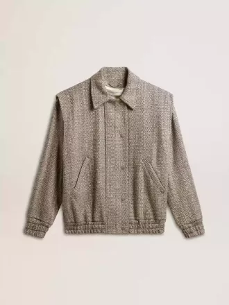 Cazadora bomber para mujer en lana marrón crudo con diseño en espiga