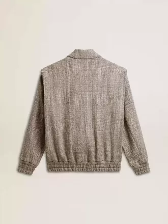 Cazadora bomber para mujer en lana marrón crudo con diseño en espiga