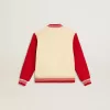 Cazadora bomber para niño en algodón beige y rojo con bordado en el pecho